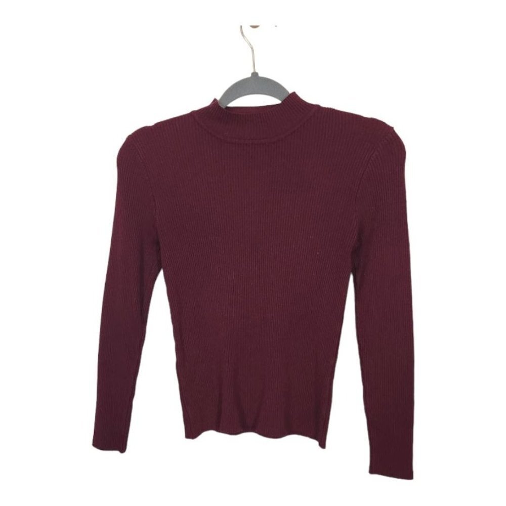 TIMING Mock Neck Rib Knit Sweater in Red‎ Size Medium